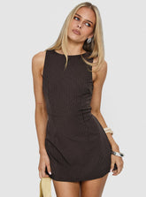 Yumiko Romper Brown Pinstripe Tall