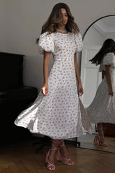 Floral Split Puff Sleeve Elegant Maxi Dress