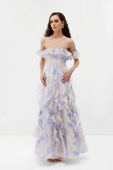Sheer Ruffle Off Shoulder Beach Maxi Dress