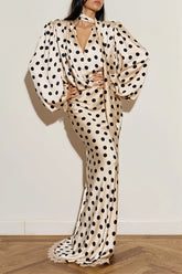 Vintage Polka Dot Sash Maxi Dress