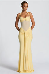 Sheer Mesh Sash Bodycon Maxi Dress