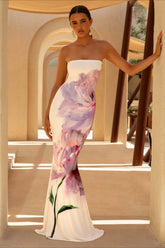 Sexy Bandeau Mermaid Floral Print Maxi Dress