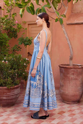 Artistic Print Linen Relaxed Fit Maxi Dress