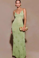 Solid Slim Knit Cami V Neck Maxi Dress