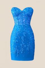 Sweetheart Blue Lace Tight Mini Dress