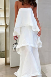 White Flowy Cami Tiered Maxi Dress