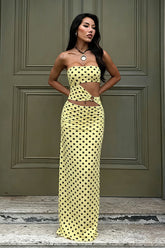 Printed Strapless Cut Out Bodycon Maxi Dress