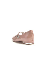 Beaded Pointed Toe Strap Buckle Patent Leather Low Heels