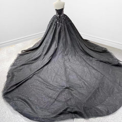 Black Sweetheart Tulle Quinceanera Dresses With Beadings