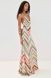 Striped Knit Cutout Texture Maxi Dress