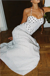 Lace Square Neck Polka Dot Cami Maxi Dress