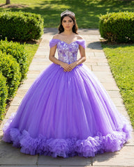 Ball Gown Organza Off-the-Shoulder Purple Quinceanera Dress