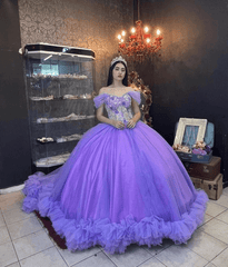 Ball Gown Organza Off-the-Shoulder Purple Quinceanera Dress
