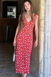 Deep V Floral Vacation Tank Maxi Dress