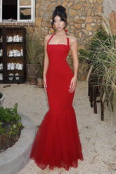 Halter Spliced Fishtail Maxi Dress
