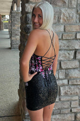 Black - Sweetheart Sequins Short Bodycon Homecoming Dresses With Appliques