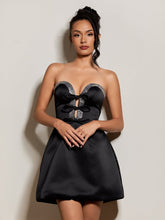 Black - Strapless A-Line Beaded Satin Homecoming Dress With Bow