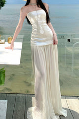 Sequin Patchwork Strapless Flowy Maxi Dress