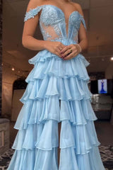 Turquoise Off the Shoulder Ruffle Long Dress