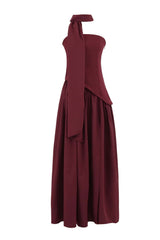 Yellow Crepe Bodice Gathered Long Dress