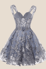 Sweetheart Grey Sparkly 3D Butterfly Short Dress