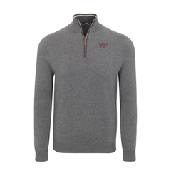 Virginia Tech Grey with Grey Trim Luxury Touch Cotton and Cashmere Quarter Zip Sweater