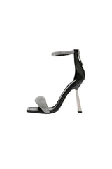 Black Beaded Stiletto Mid Heel Sandals