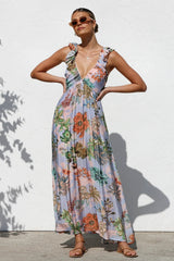 V Neck Swing Print Cami Maxi Dress