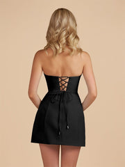 Black - Sheath Strapless Flowers Cutout Short Homecoming Dresses