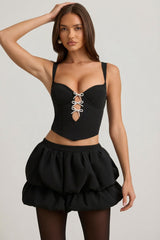 Layered Bubble Hem Mid-Rise Mini Skirt in Black